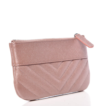 Chanel Metallic Caviar Chevron Quilted Small Vintage Mademoiselle Cosmetic Case Pink 3 of 8
