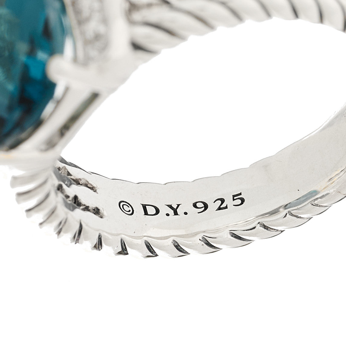 David Yurman Sterling Silver Diamond Hampton Blue Topaz 10mm Petite Wheaton Ring 54 6.75 5 of 6