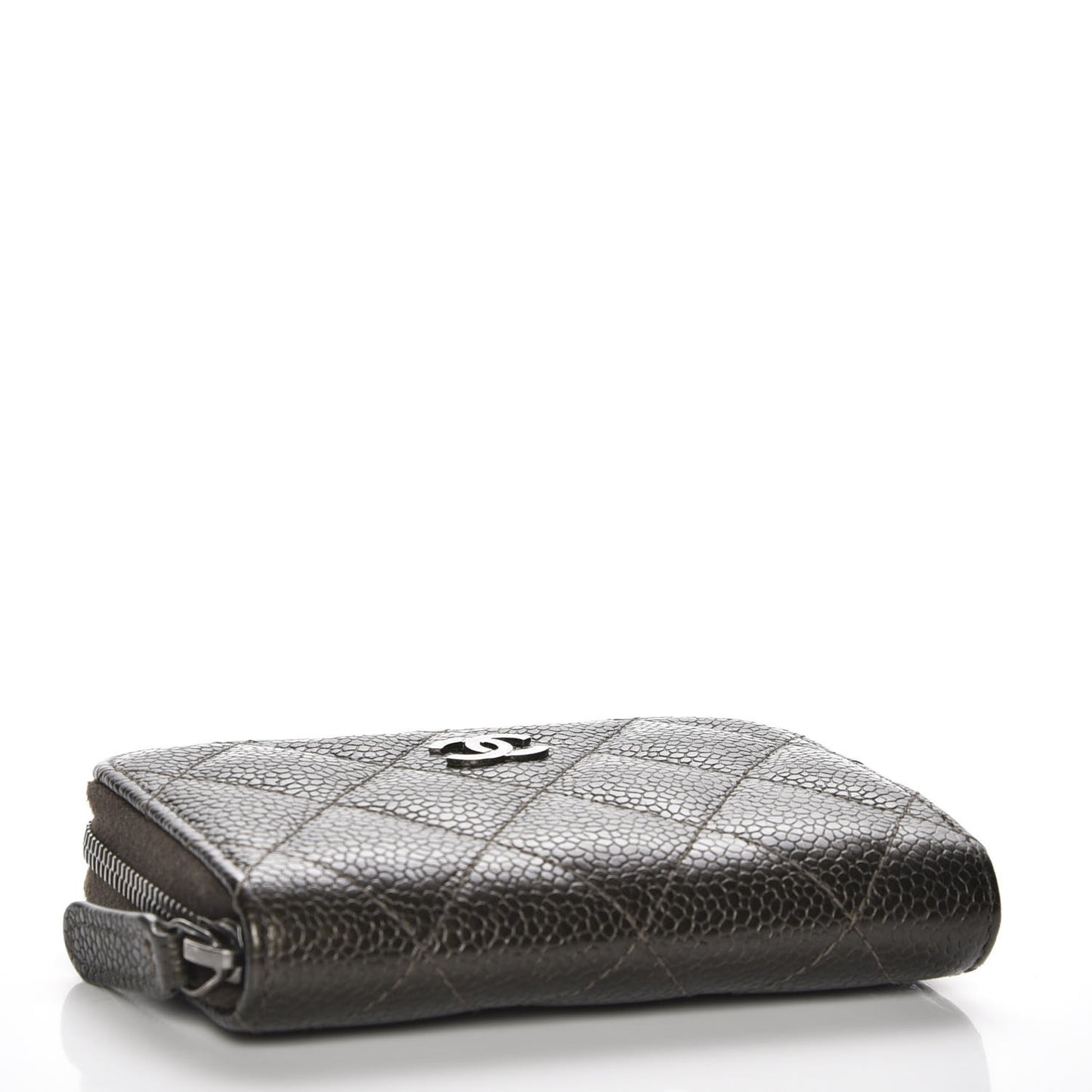 Metallic Caviar Quilted Zip Coin Purse Dark Charcoal