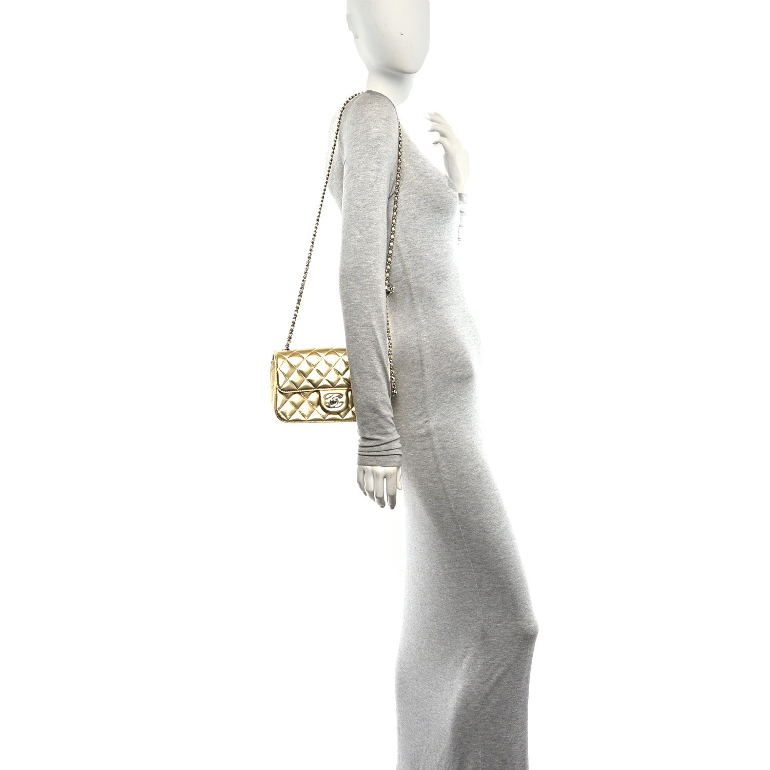 Chanel Metallic Lambskin Quilted Mini Rectangular Pearl Crush Flap  Gold 2 of 10