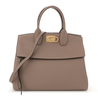 Salvatore Ferragamo Smooth Calfskin Large The Studio Bag Caraway Seed 1 of 14