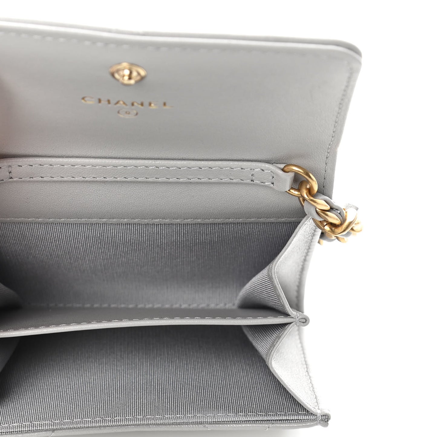 Lambskin Quilted Chanel 19 Flap Coin Purse With Chain Grey