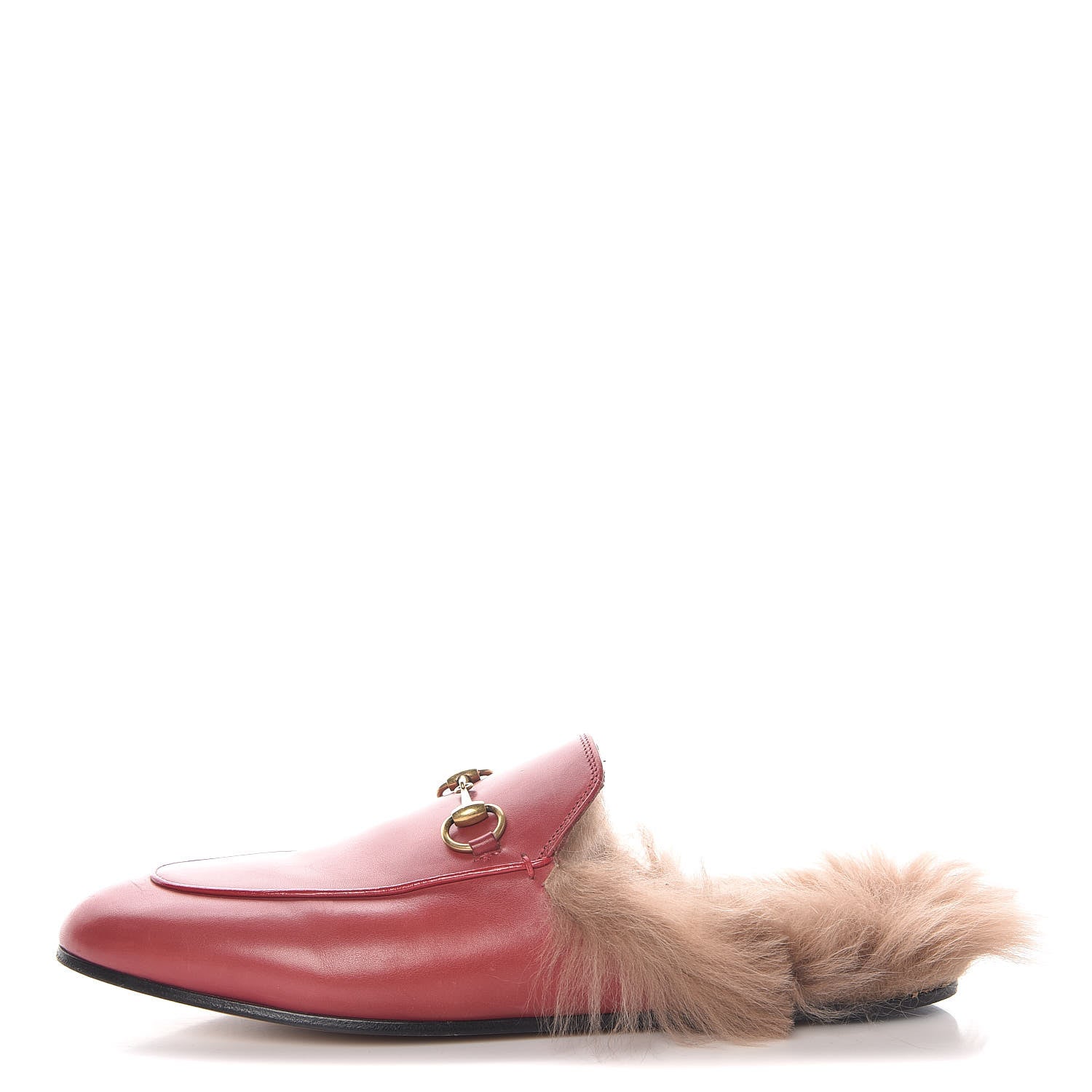 Gucci Betis Glamour Calfskin Fur Princetown Slippers 40.5 Hibiscus Red Naturale 1 of 12