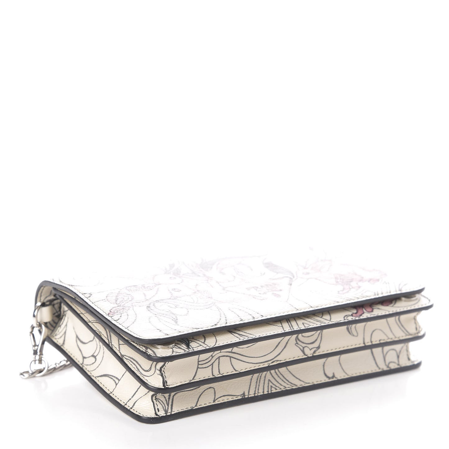 X JAMES JEAN Glace Calfskin Rabbit Print Wallet On Chain Opaline