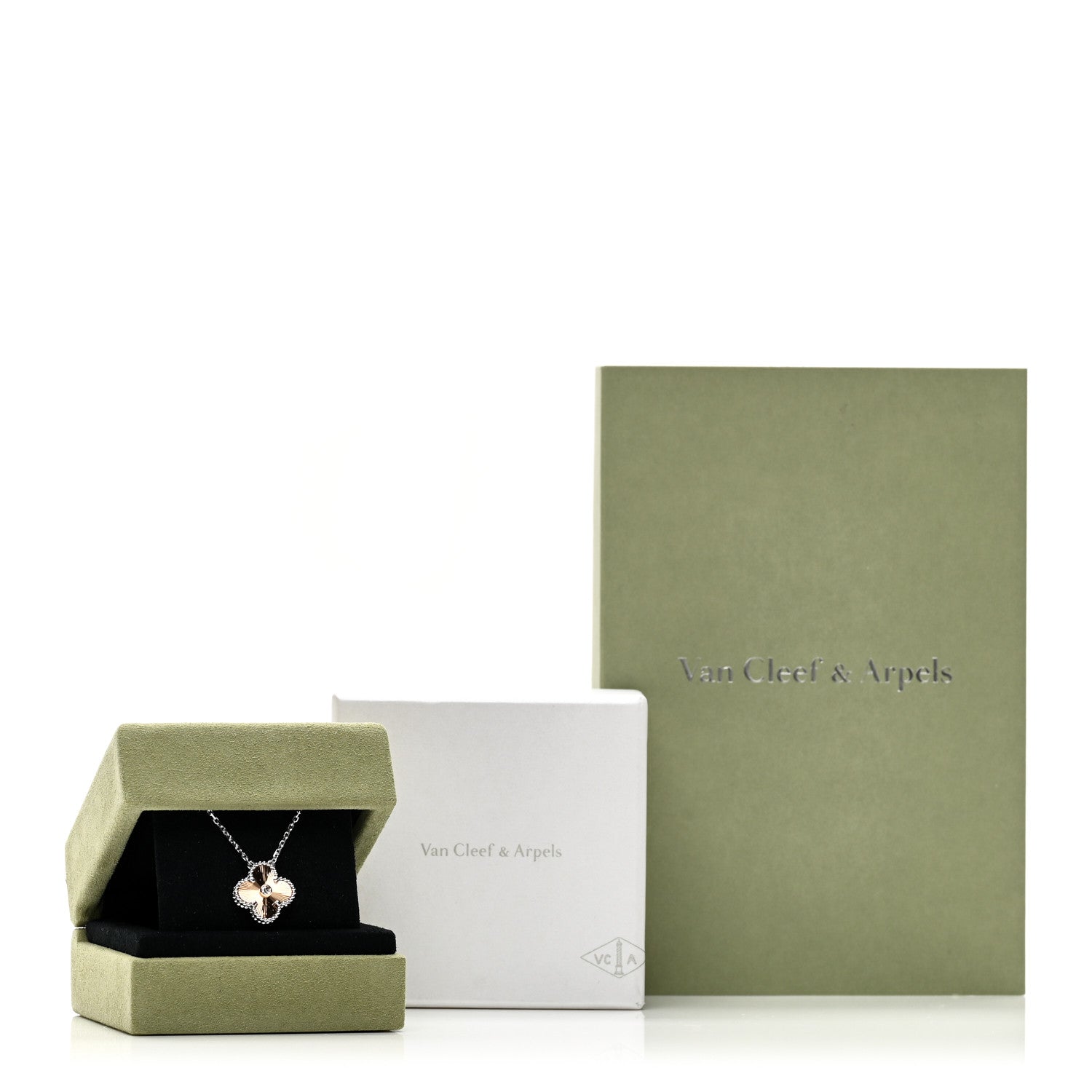 Van Cleef & Arpels 18K White Rose Gold Diamond Guilloche Vintage Alhambra Pendant Necklace 6 of 6