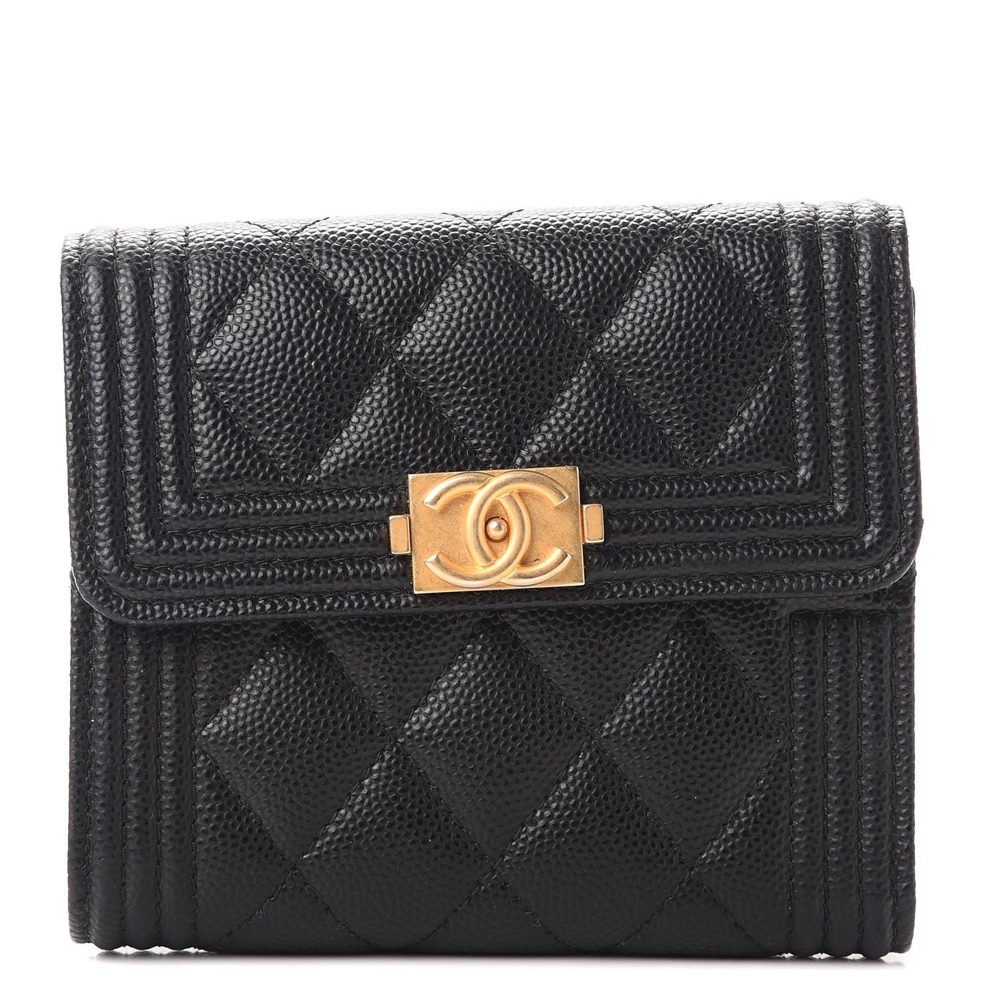 Caviar Quilted Compact Boy Wallet Black