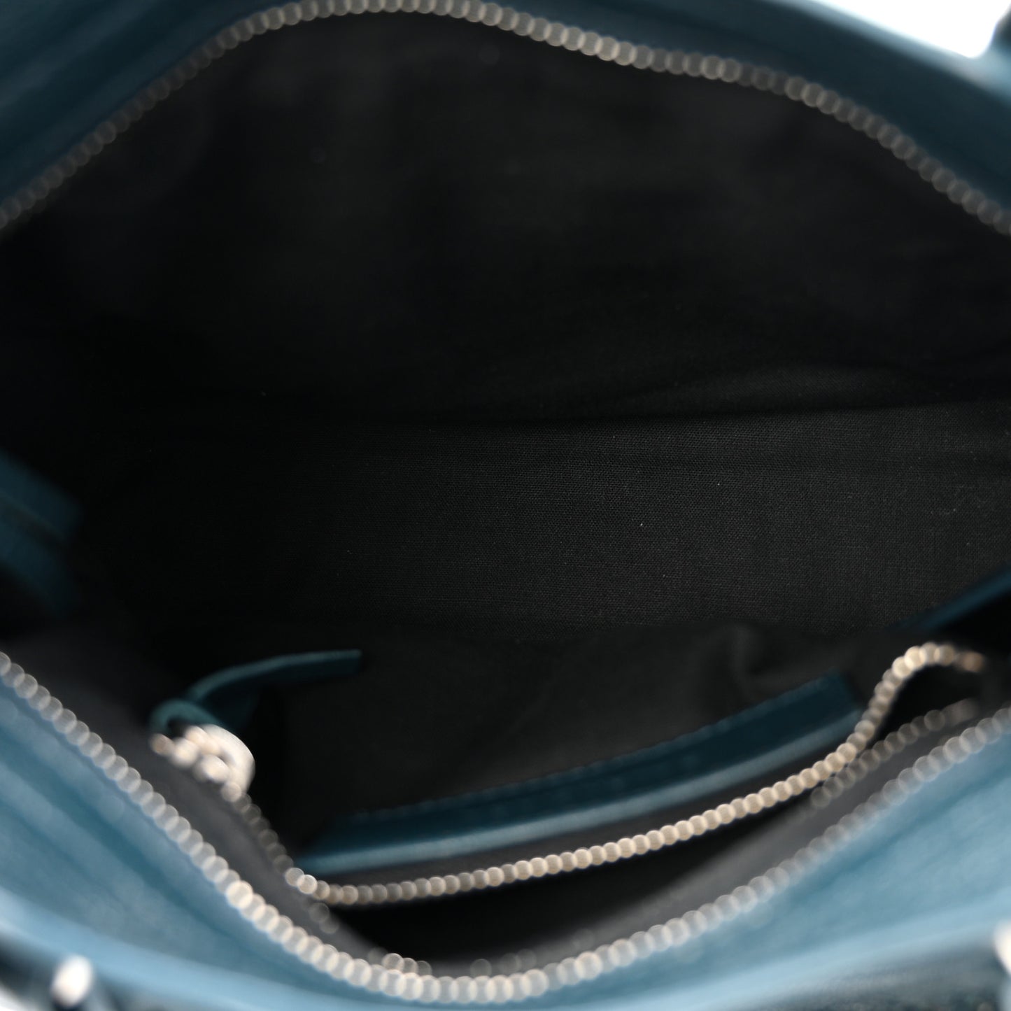 Chevre Silver Metallic Edge Hardware Mini City Bleu Paon