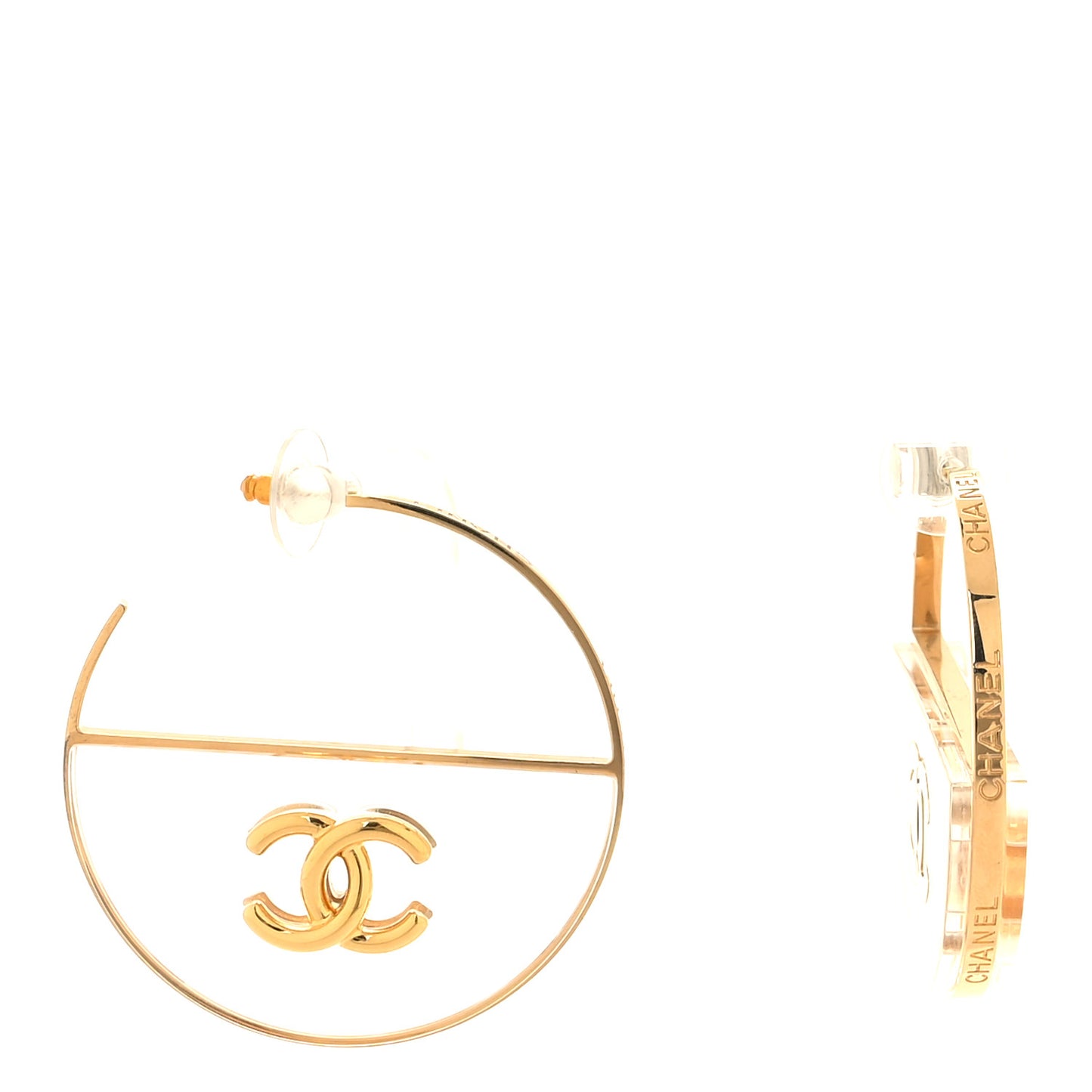 Metal Transparent Resin CC Hoop Earrings Gold