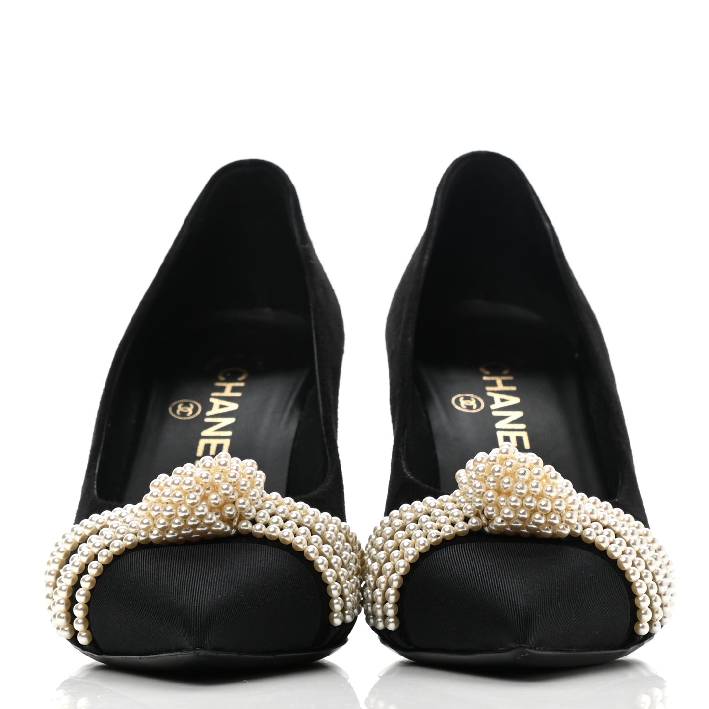 Suede Pearl Grosgrain Pumps 38 Black