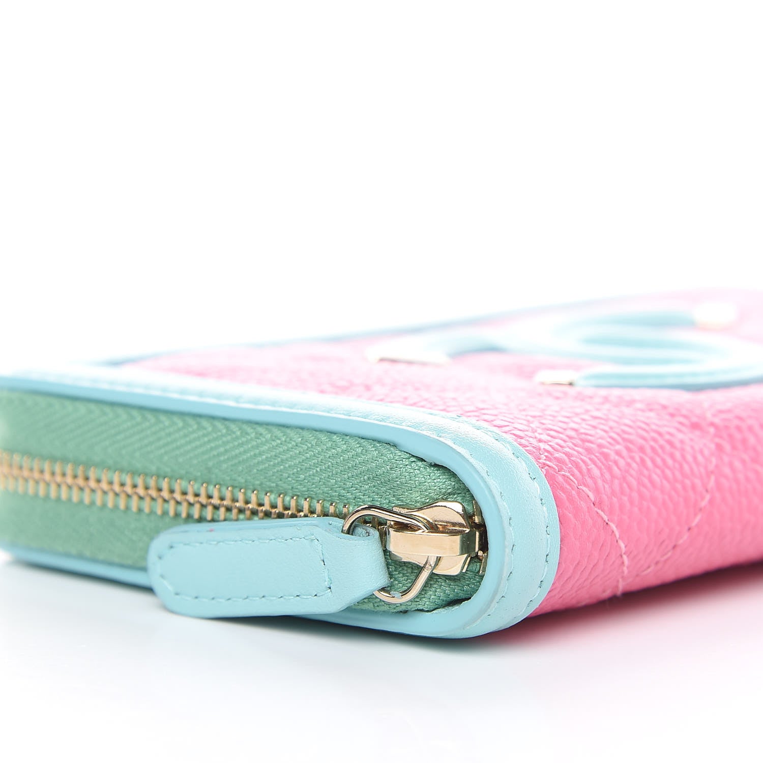 Chanel Caviar Quilted Medium Filigree Zip Around Wallet Pink Blue Green 9 of 11