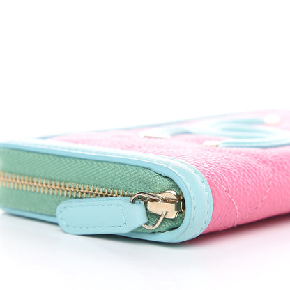 Chanel Caviar Quilted Medium Filigree Zip Around Wallet Pink Blue Green 9 of 11