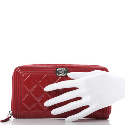 Chanel Patent Quilted Boy Zip Around Wallet Red 2 of 10