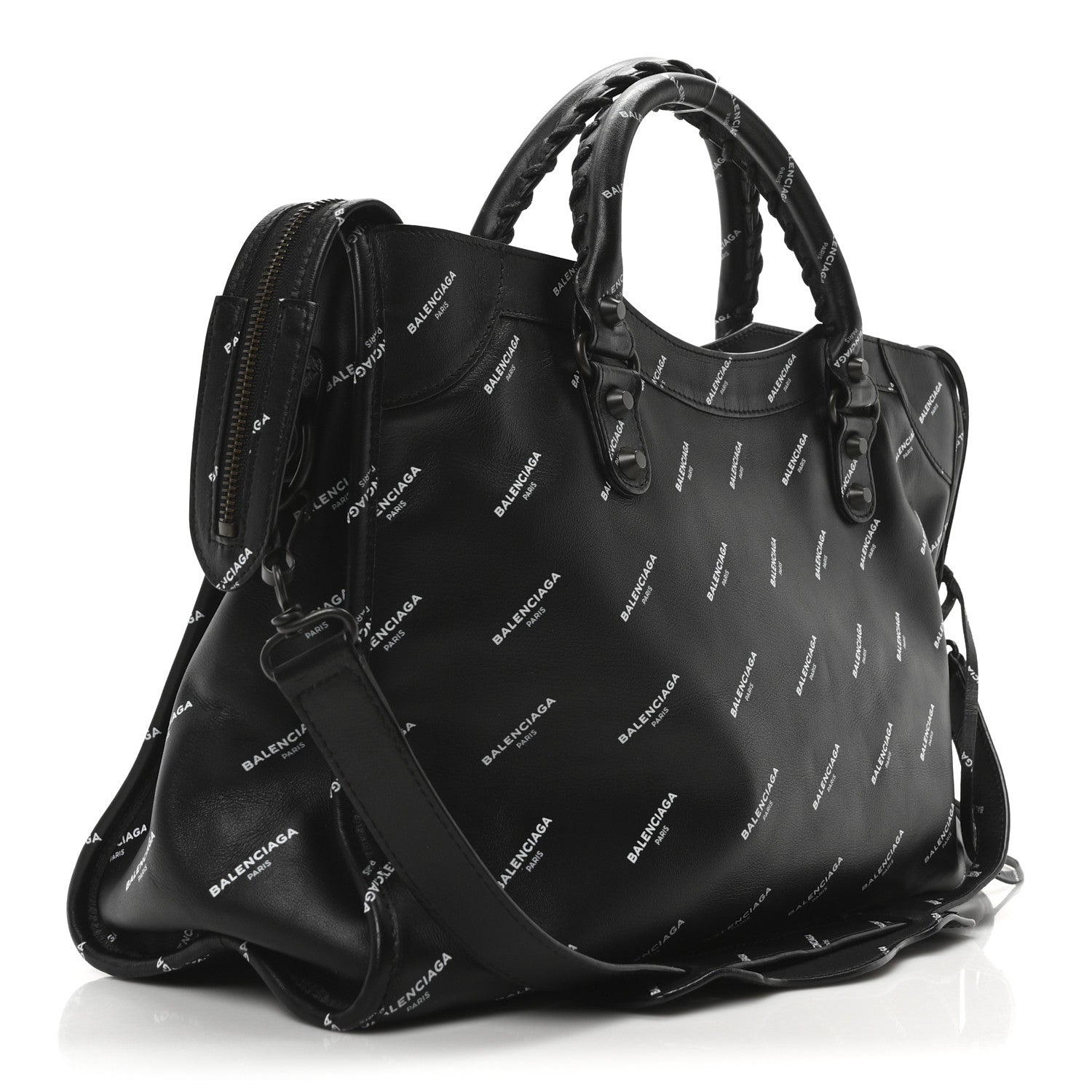 Balenciaga Veau Allover Logo Classic Hardware City Black White 4 of 11