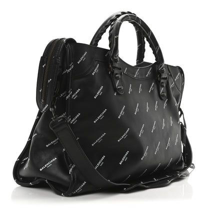 Balenciaga Veau Allover Logo Classic Hardware City Black White 4 of 11