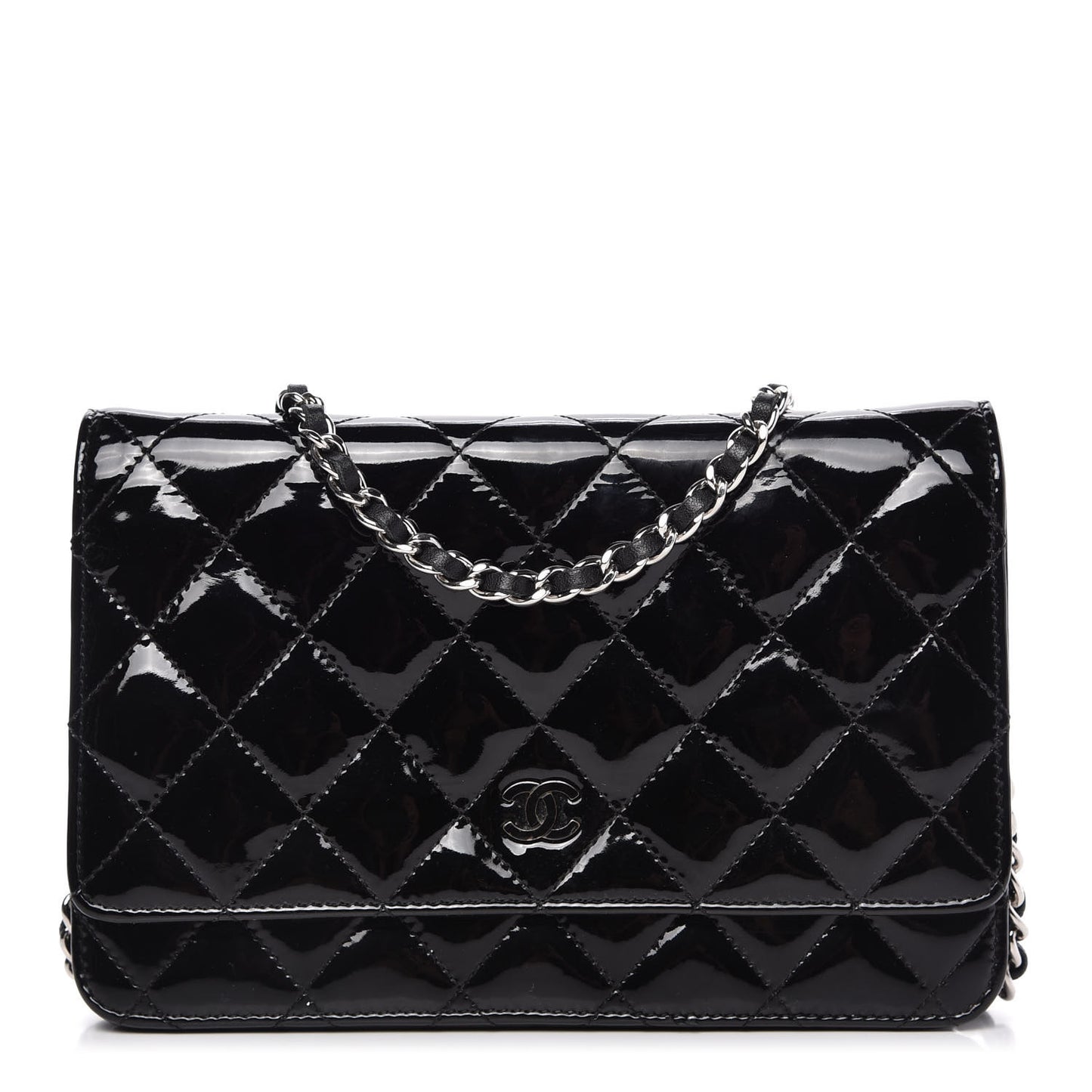 Patent Quilted Wallet On Chain WOC Black