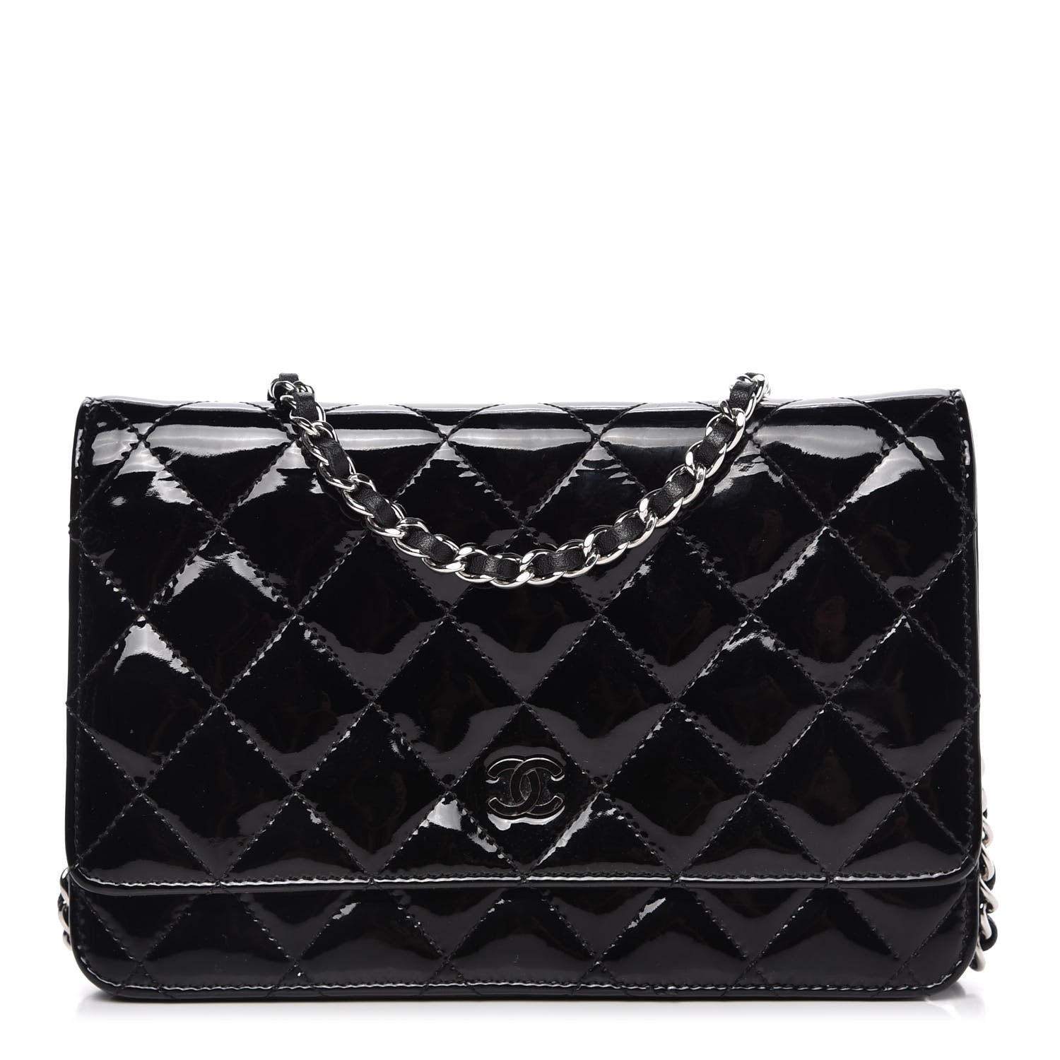 Chanel Patent Quilted Wallet On Chain WOC Black 1 of 11
