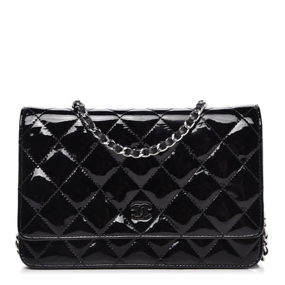 Chanel Patent Quilted Wallet On Chain WOC Black 1 of 11