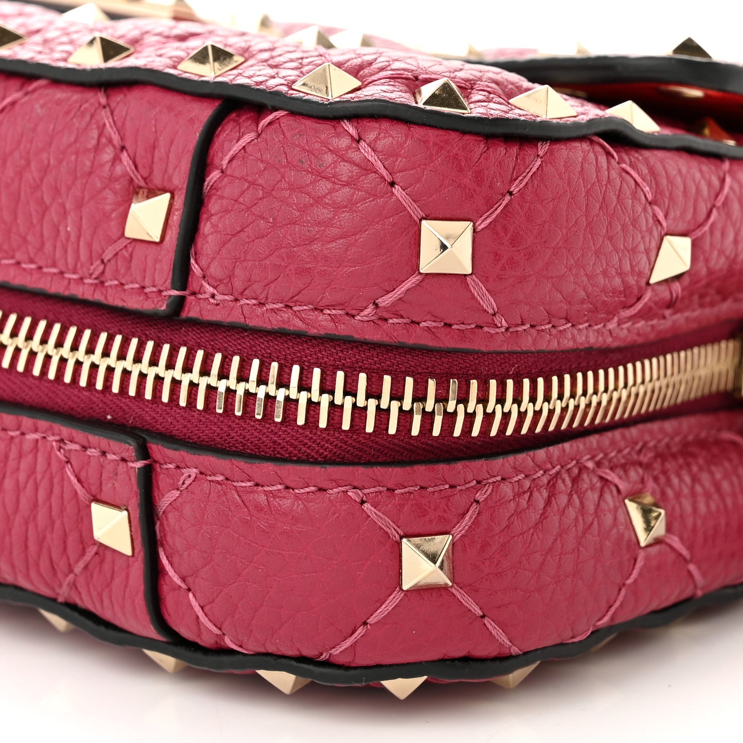 Grained Calfskin Small Rockstud Spike Shoulder Bag Berry Pink