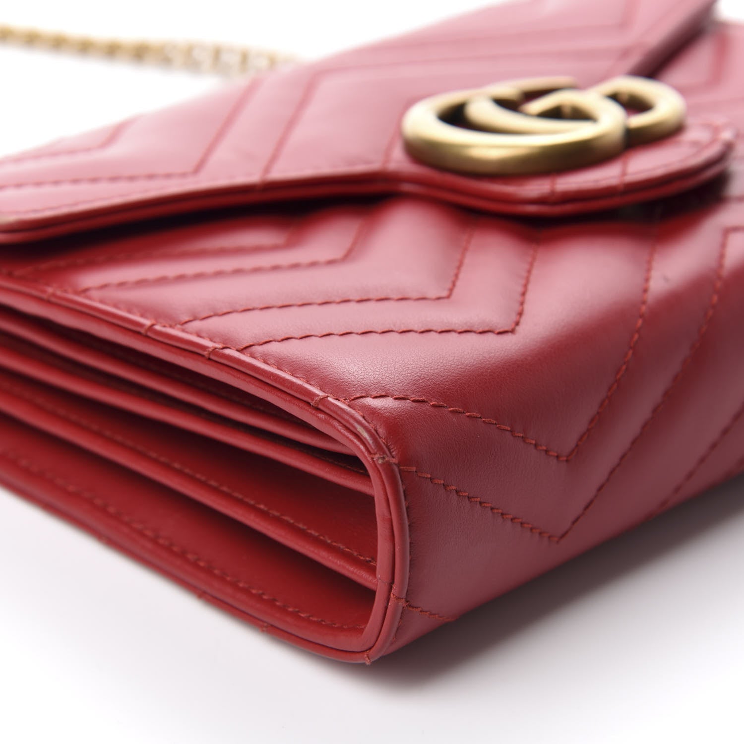 Gucci Calfskin Matelasse GG Marmont Chain Wallet Hibiscus Red 6 of 14
