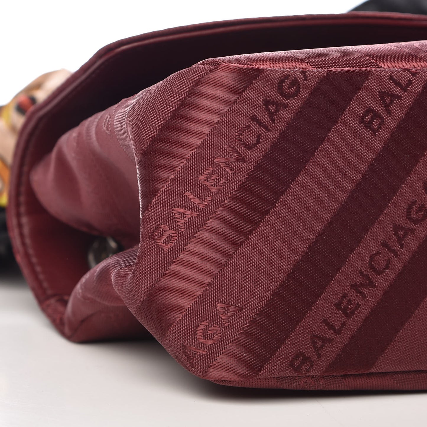 Nylon Jacquard Diagonal Logo Small Scarf Lock Chain Shoulder Bag Rouge Bordeaux Black Beige