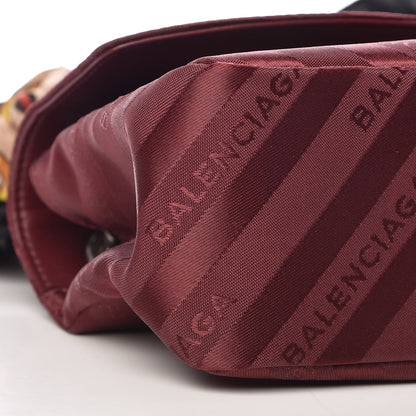Balenciaga Nylon Jacquard Diagonal Logo Small Scarf Lock Chain Shoulder Bag Rouge Bordeaux Black Beige 7 of 8