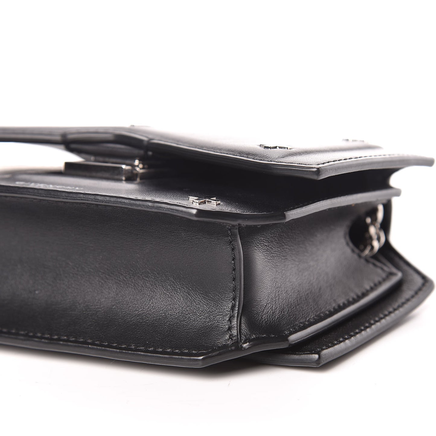 Calfskin Cross Embellished Bow Cut Chain Bag Black