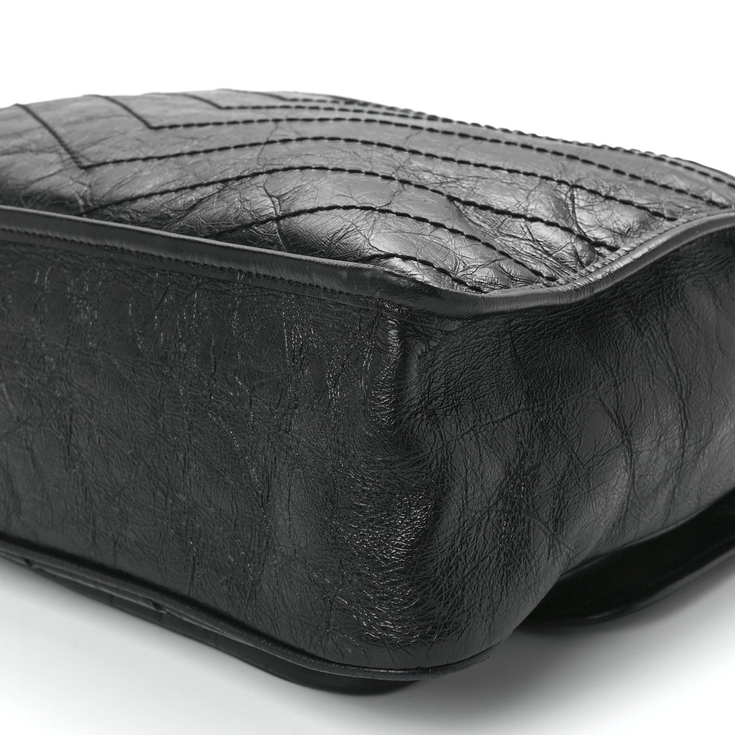 Crinkled Calfskin Matelasse Monogram Large Niki Chain Satchel Black