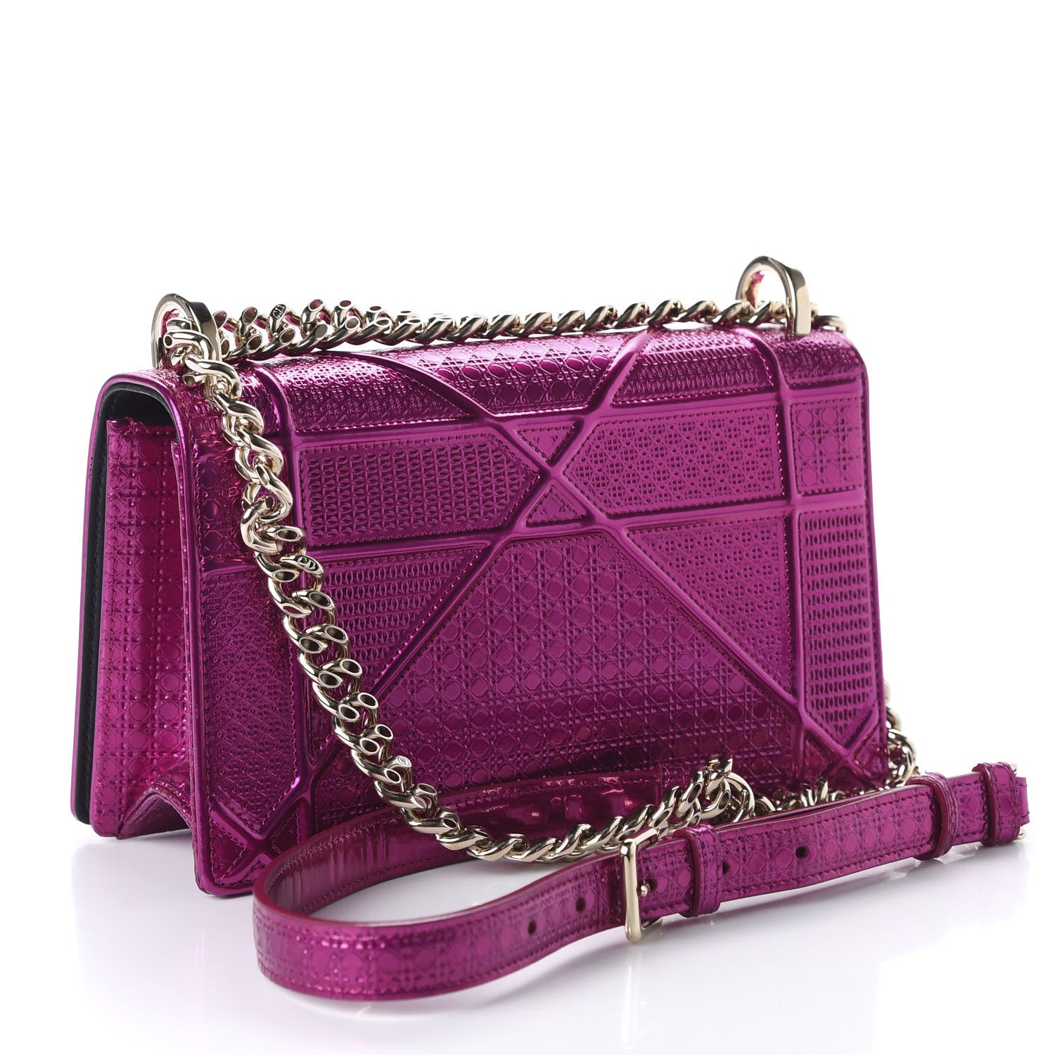 Christian Dior Metallic Patent Micro-Cannage Small Diorama Flap Bag Fuchsia 3 of 9