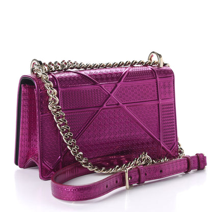 Christian Dior Metallic Patent Micro-Cannage Small Diorama Flap Bag Fuchsia 3 of 9