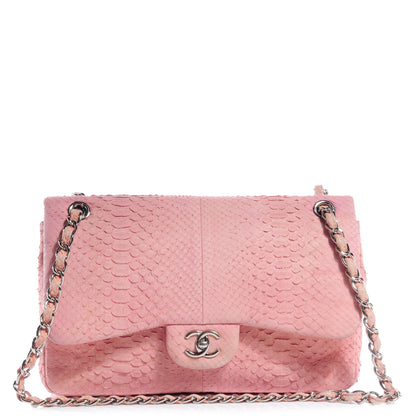 Chanel Matte Python Jumbo Double Flap Pink 1 of 8