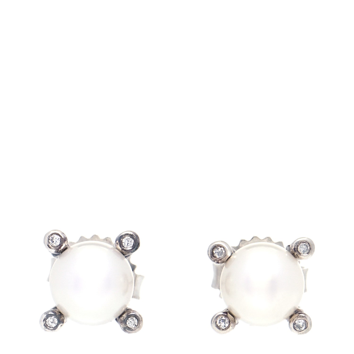 David Yurman Sterling Silver Diamond Pearl 7mm Earrings 1 of 5