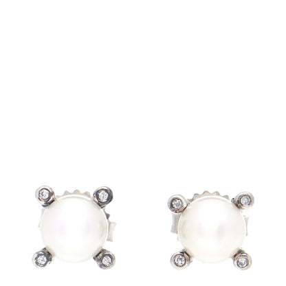 David Yurman Sterling Silver Diamond Pearl 7mm Earrings 1 of 5