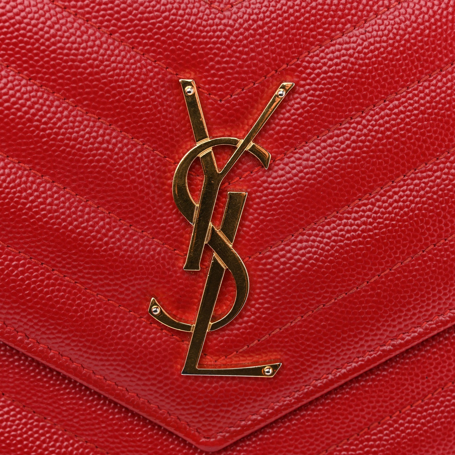 Saint Laurent Grain De Poudre Matelasse Chevron Monogram Chain Wallet Red 12 of 14