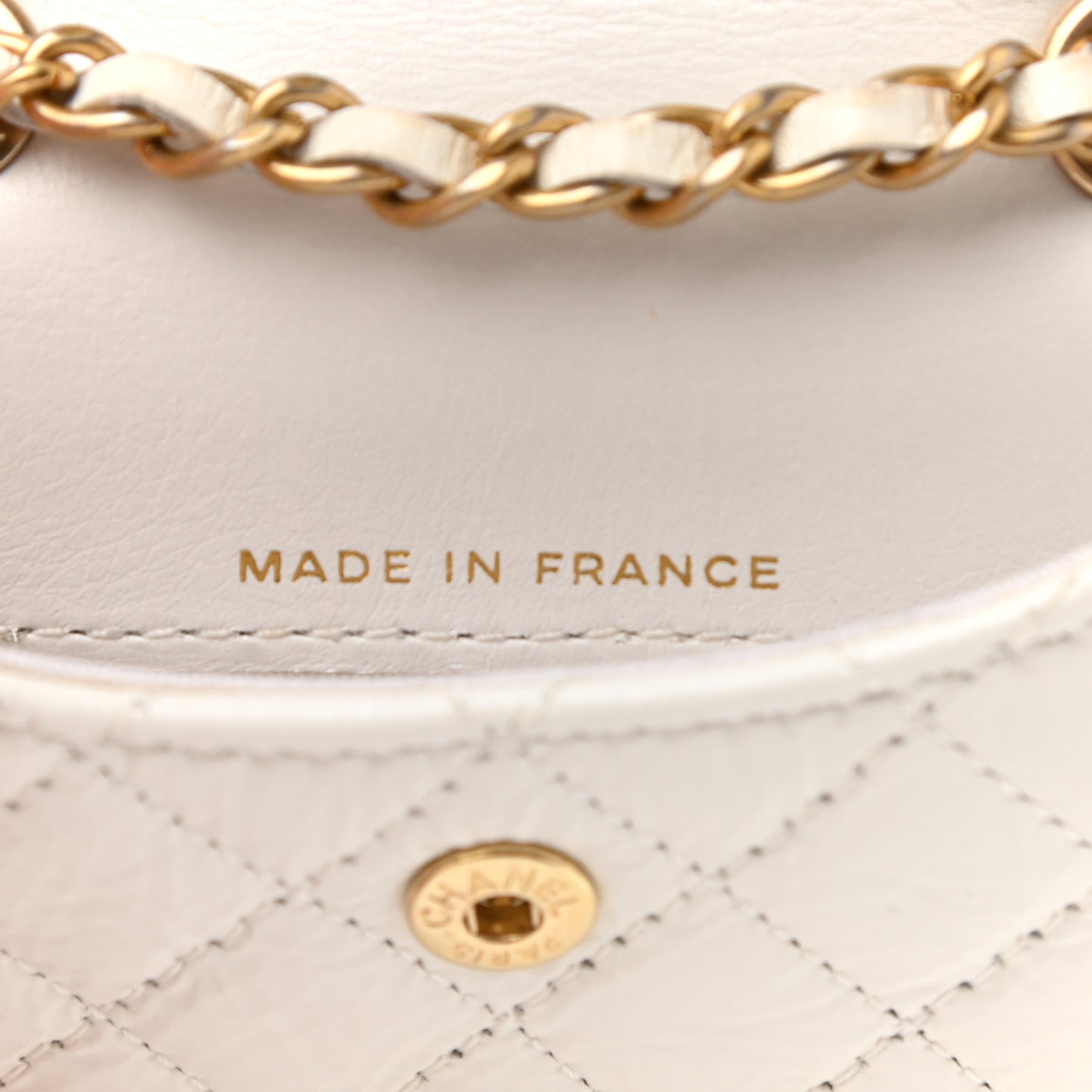 Shiny Aged Calfskin Quilted Waist Belt Bag White