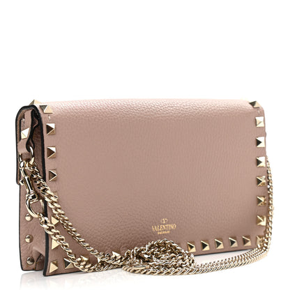 Valentino Garavani Pebbled Calfskin Rockstud Flap Wallet On Chain Poudre 2 of 9