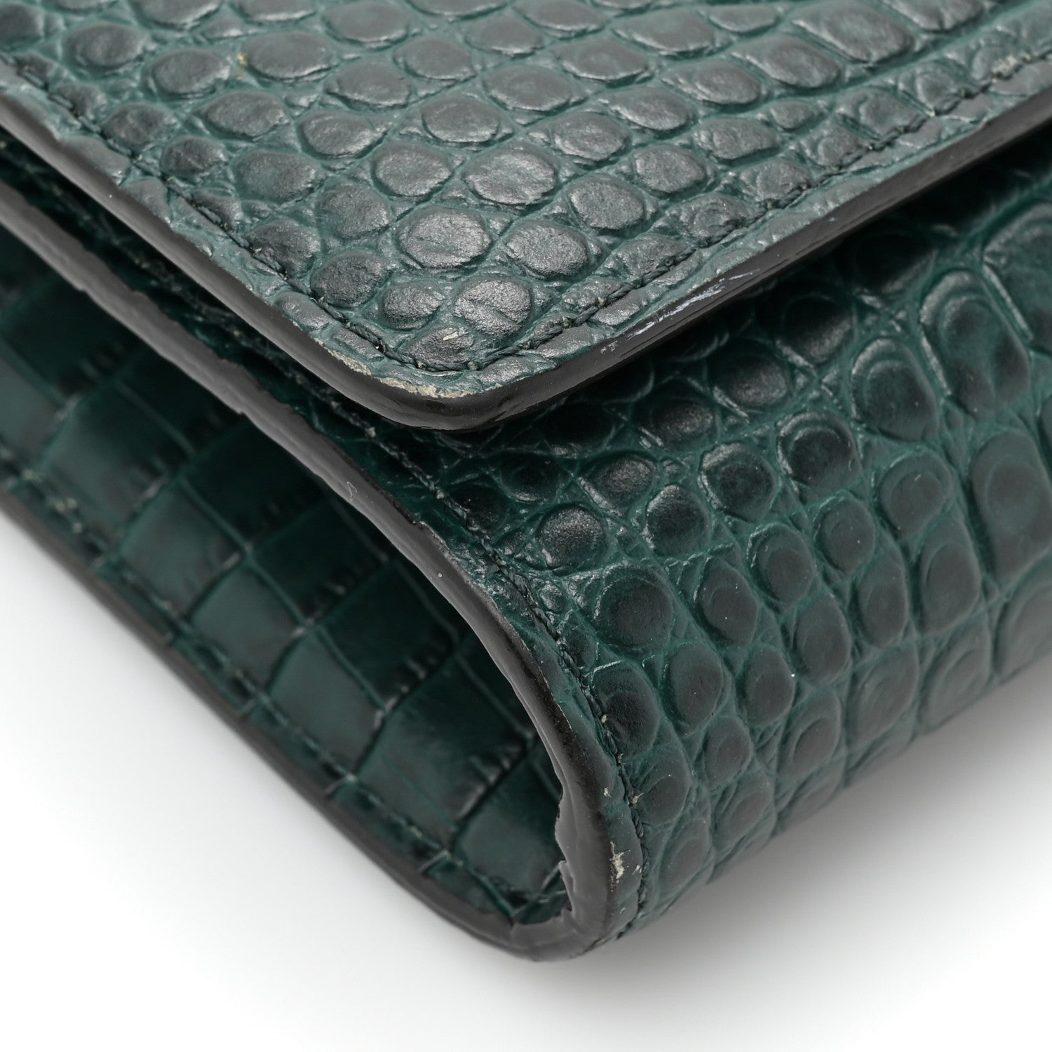 Jimmy Choo Calfskin Crocodile Embossed Varenne Chain Clutch Dark Green 14 of 19
