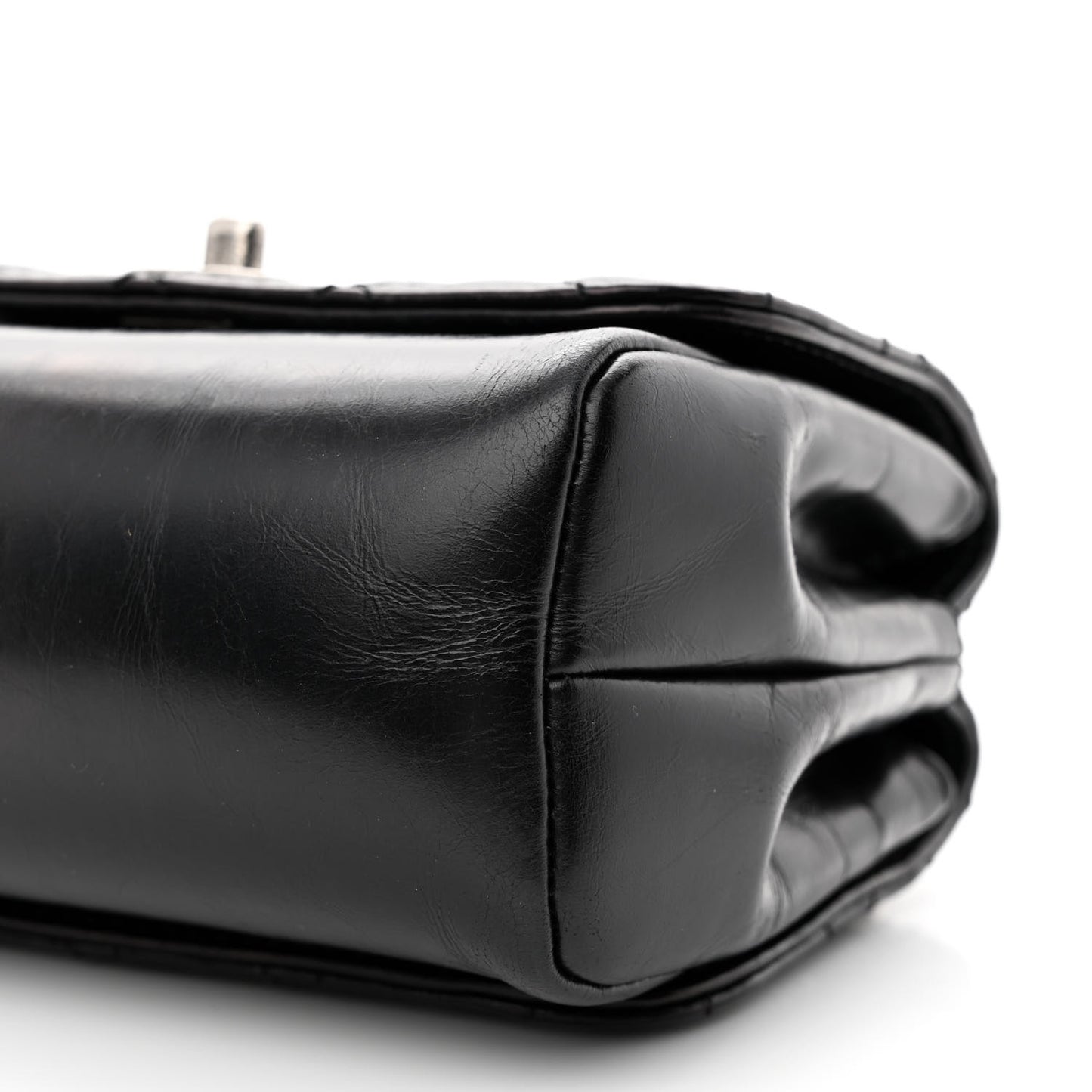 Aged Calfskin Quilted Double Sided Flap Black