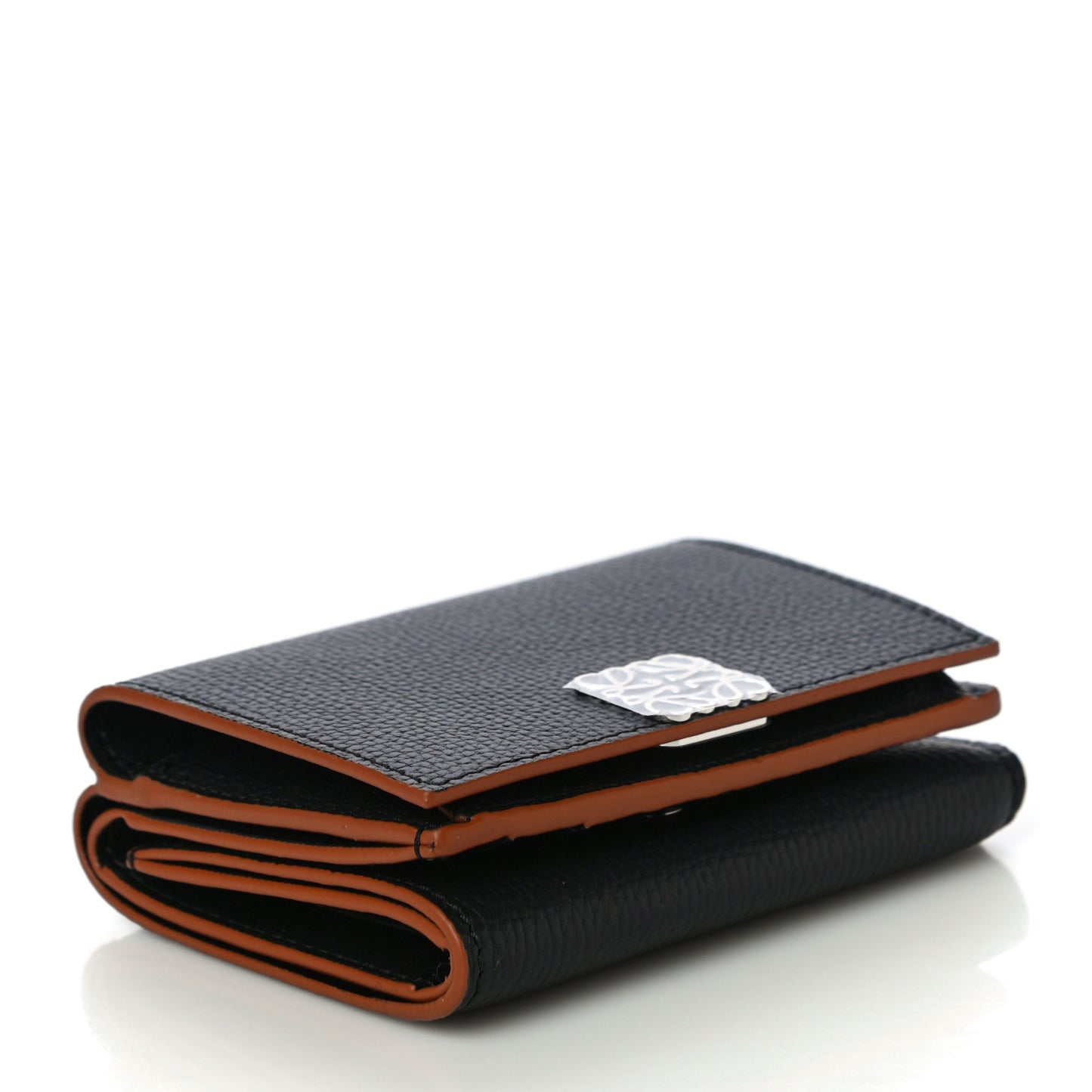 Grained Calfskin Anagram Trifold Wallet Black