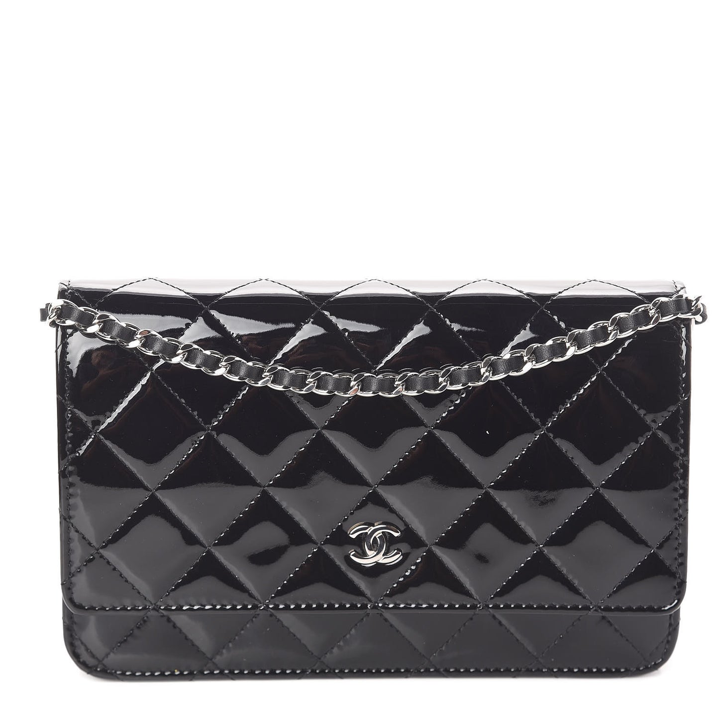 Patent Quilted Wallet On Chain WOC Black