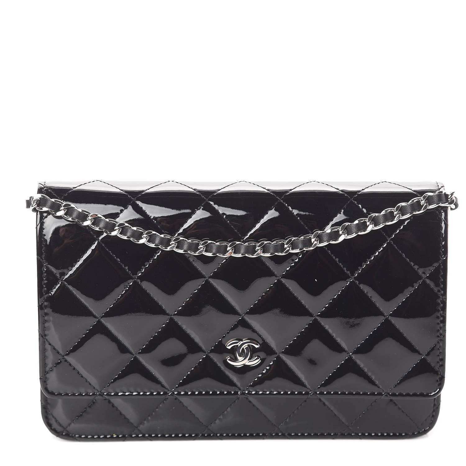 Chanel Patent Quilted Wallet On Chain WOC Black 1 of 12