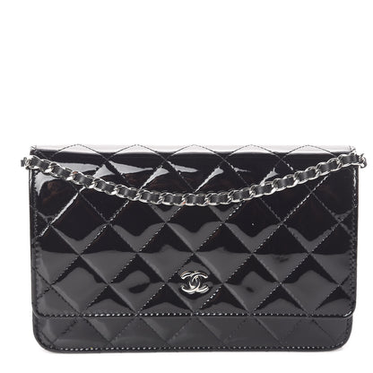 Chanel Patent Quilted Wallet On Chain WOC Black 1 of 12