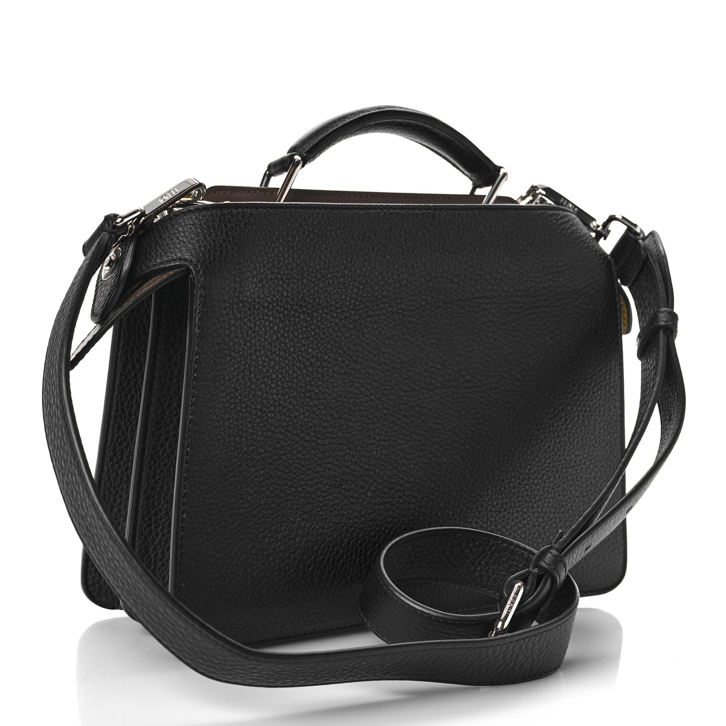 Cuoio Romano Vitello Cover Glazed Fabric Bi-Color FF 1974 Mini Peekaboo I SEE U Satchel Black Mimosa Tobacco Moro