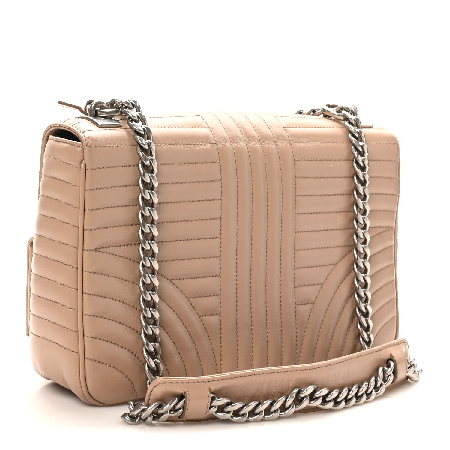 Prada Soft Calfskin Impunture Diagramme Large Chain Flap Shoulder Bag Cipria 3 of 9