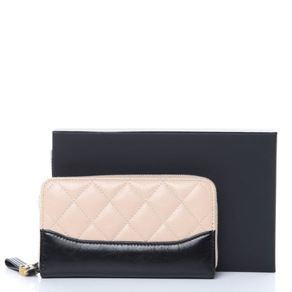 Chanel Aged Calfskin Quilted Small Gabrielle Zip Around Wallet Beige Black 9 of 10