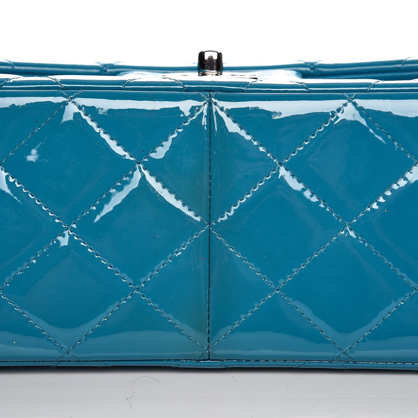 Patent Calfskin Quilted Jumbo Double Flap Turquoise