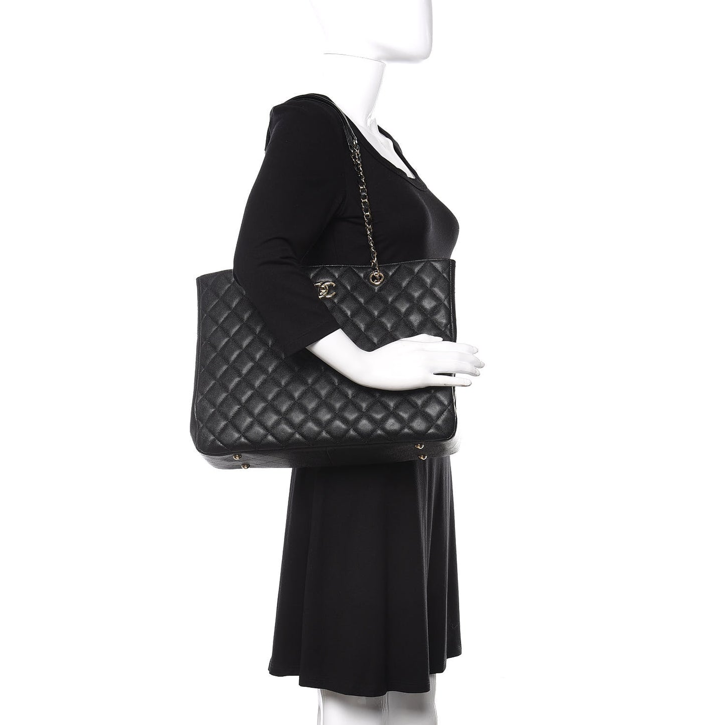 Caviar Quilted Large Shopping Tote Black