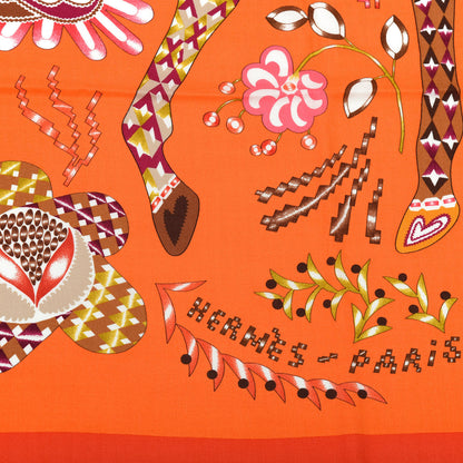 Hermes Cashmere Silk En Attendant Ulysse Shawl 140 Orange Vermillon 2 of 5