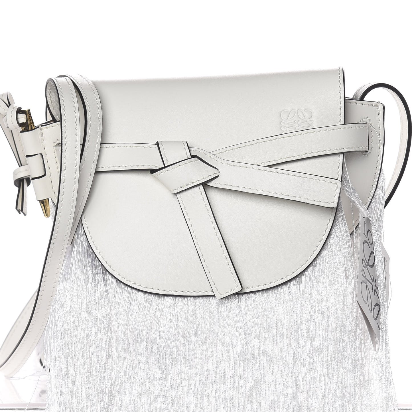 Calfskin Mini Fringe Gate Crossbody Bag White