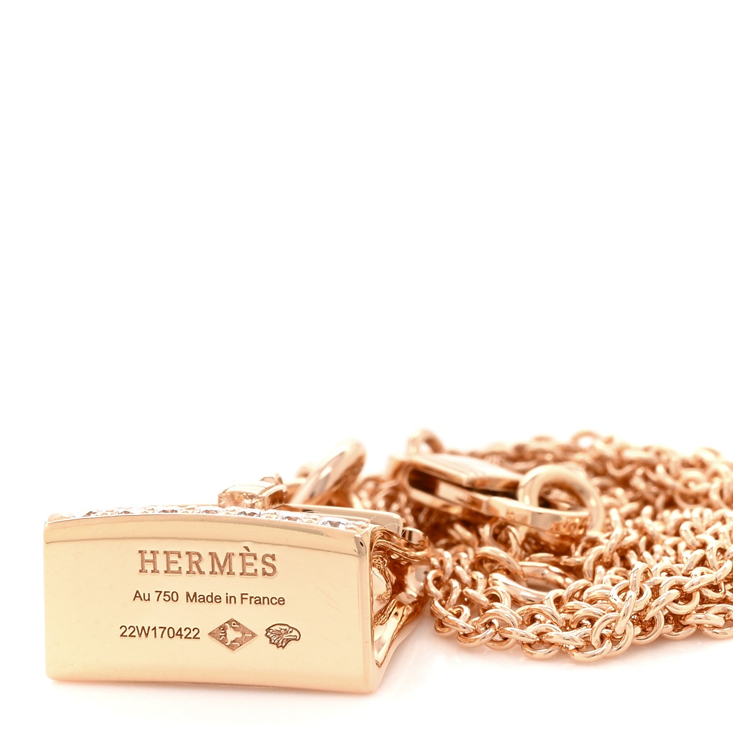 Hermes 18K Rose Gold Diamond Kelly Amulettes Pendant Necklace 4 of 5