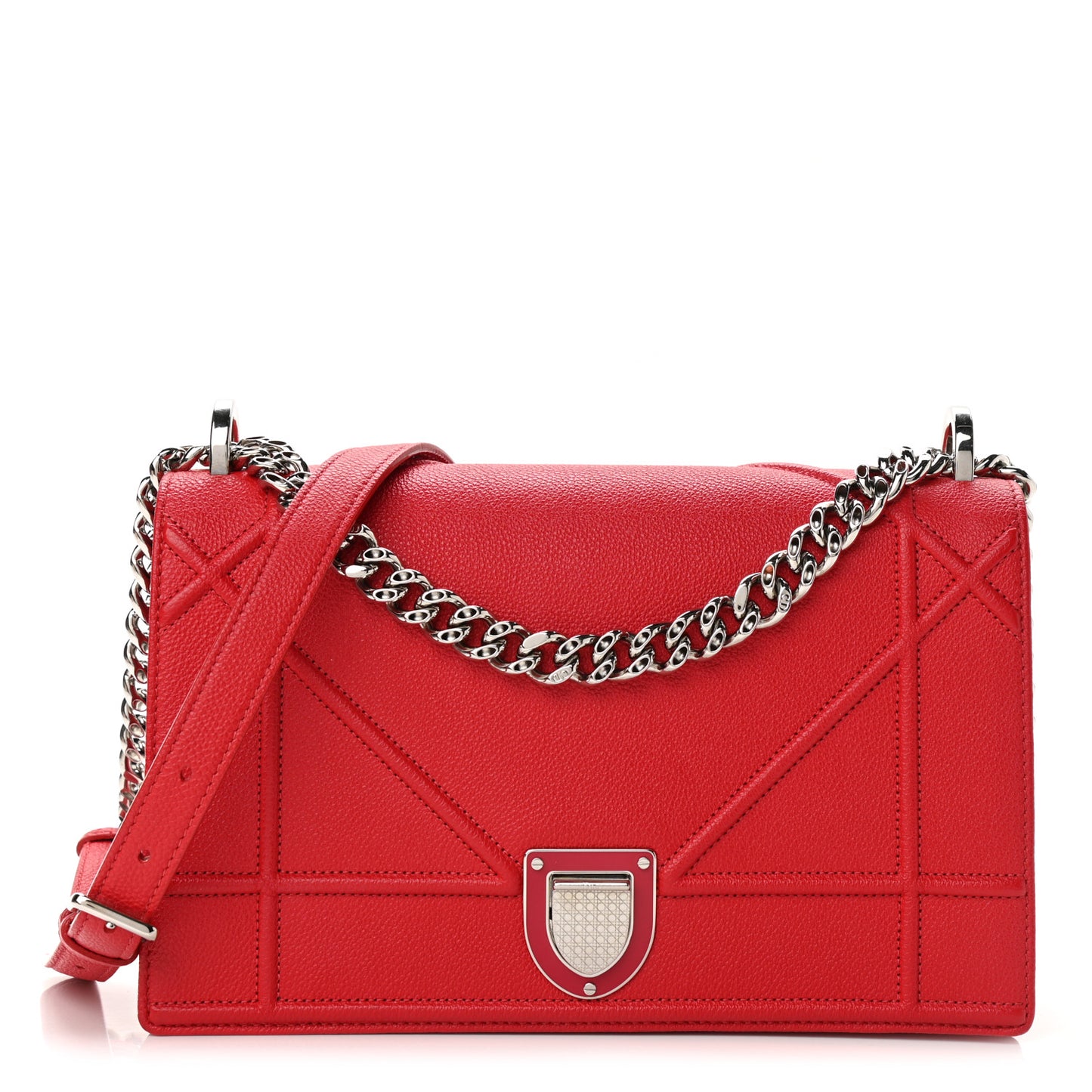 Grained Calfskin Medium Diorama Flap Bag Red